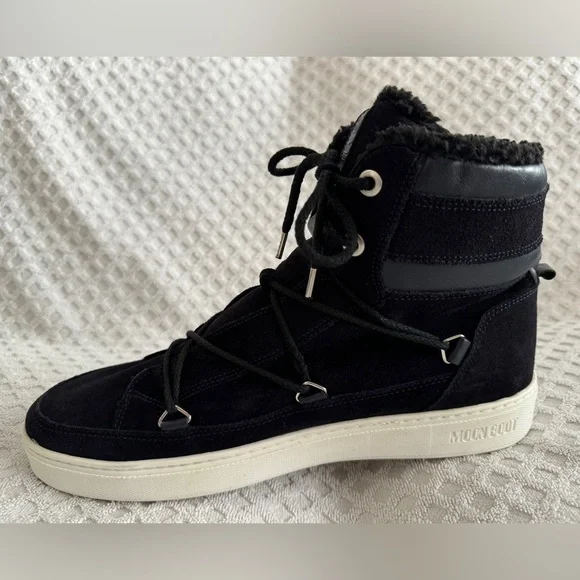 Tecnica Moon Boots Mercury High Paris Boot Black Suede Leather Faux Fur Size 10 - Picture 8 of 15